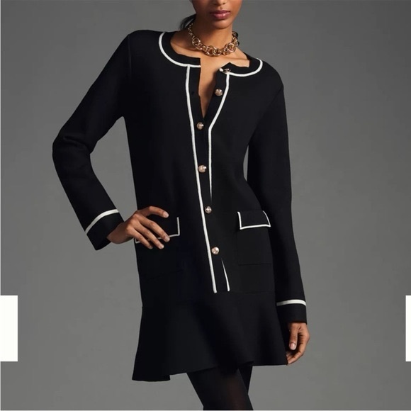 Endless Rose Dresses & Skirts - Black Sweater Dress with White Trim